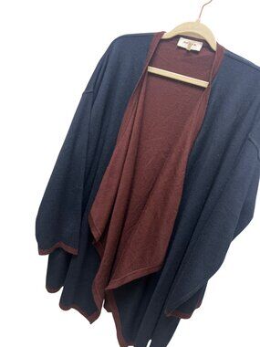 Rodier Vintage 2 Tone Blue and Red Wool Long Open Front Cardigan